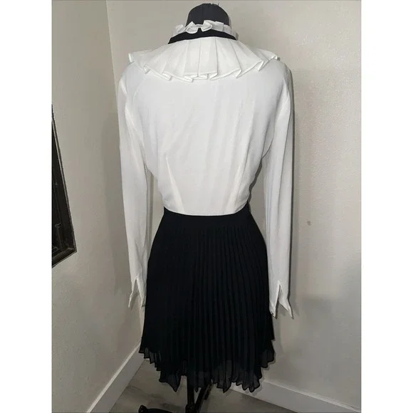Ted Baker Women's Pleated Tie Neck Mini Dress - Ivory/Cream - Size 1 Long Sleeve